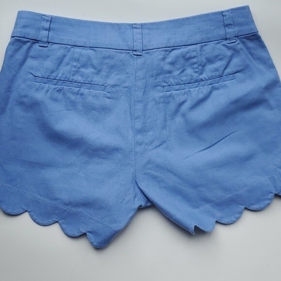J. CREW SCALLOP HEM LINEN COTTON SHORT SHORTS BLUE SZ 4, 3.75" INSEAM - Picture 2 of 5